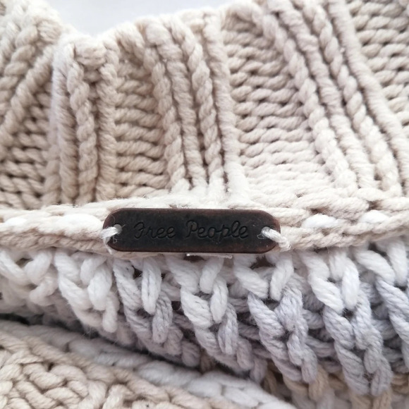 Free People Devon Open Knit Crewneck Cropped Sweater Neutral Stripes Medium - Picture 10 of 14